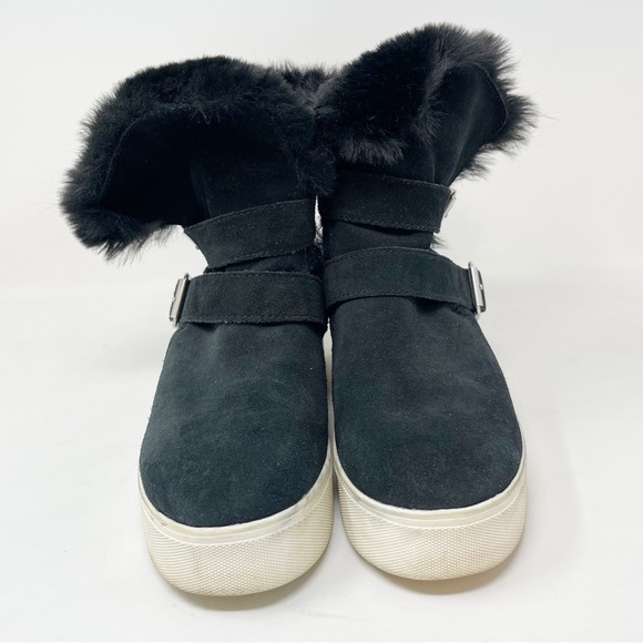 J/SLIDES Women’s Black Faux Fur Lined Winter Ankle Buckle Booties Size 8 - Picture 4 of 13